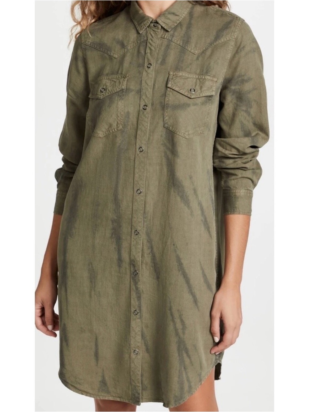Rails Sandra Olive Black Tie Dye Longline Shirt Dress Snap Down Jacket Small